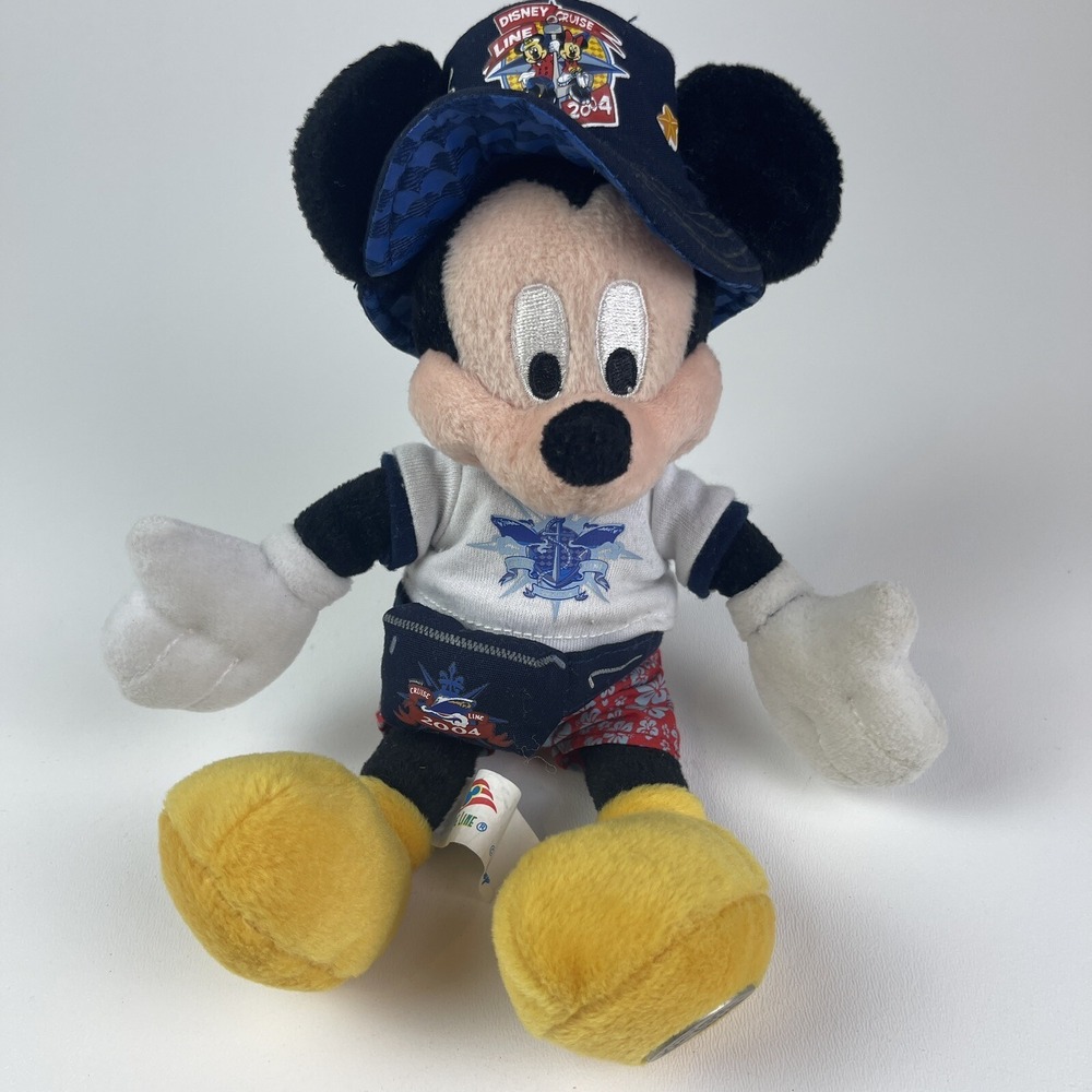 Disney‎ Cruise Lines Mickey Mouse Plush Toy w Tags Bean Bag Denim Hat 2004